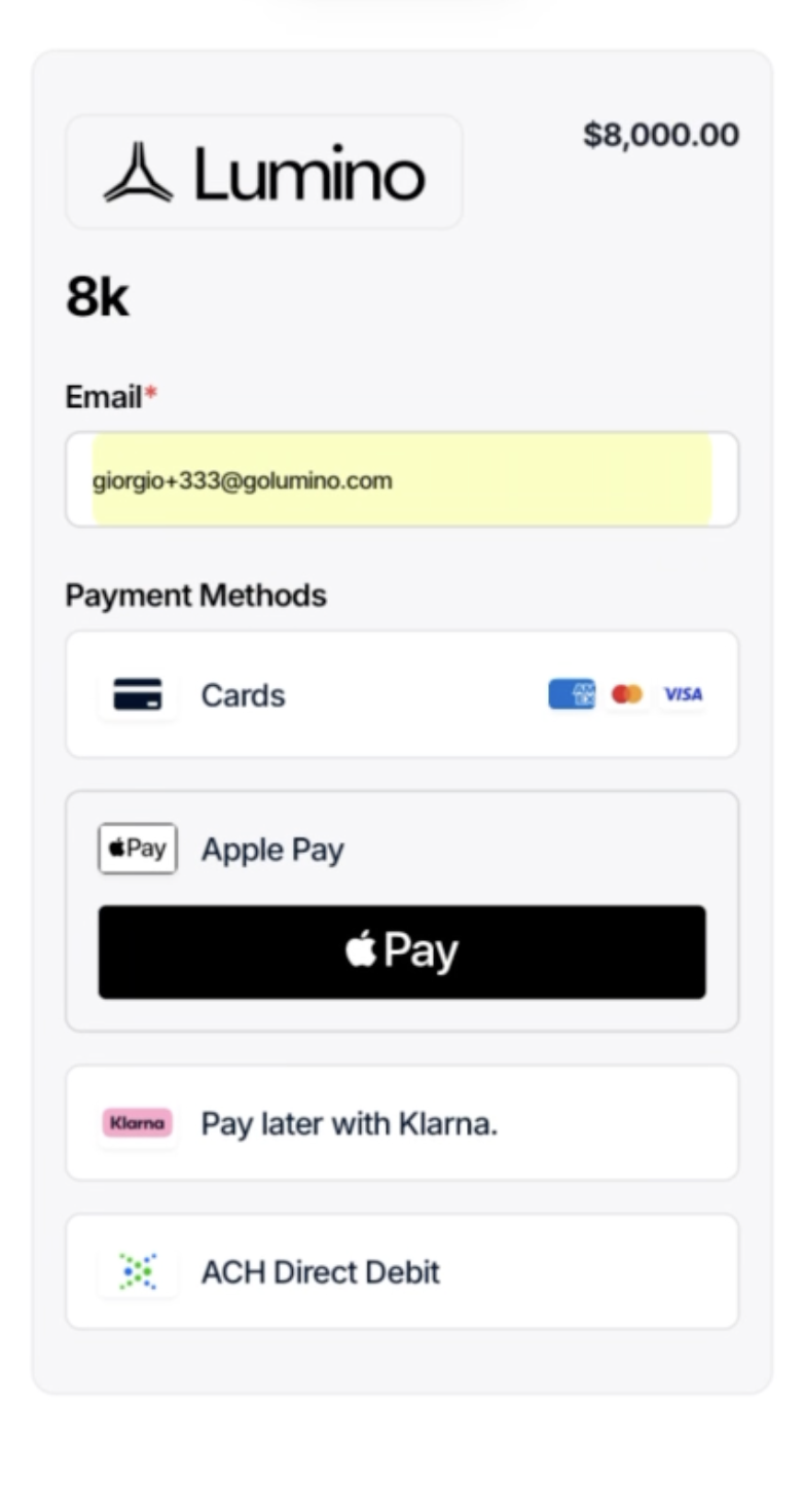 Lumino checkout with Apple Pay